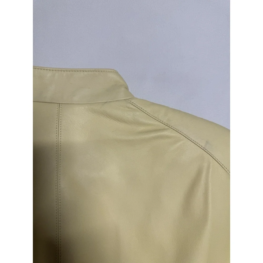 Dana‎ Buchman Cream Genuine Leather Patent Trims Jacket Blazer Women's Size 12 - Picture 5 of 7